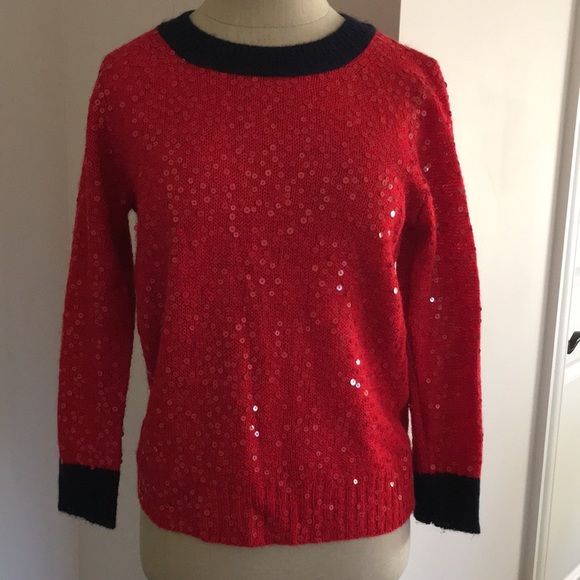 J Crew red sequin sweater small - Picture 1 of 2
